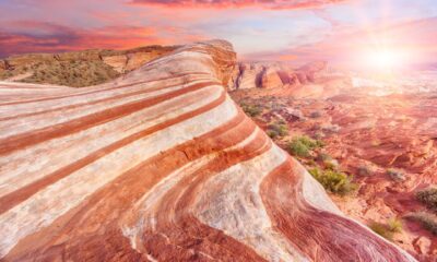 Fire wave rock in Nevada sunrise