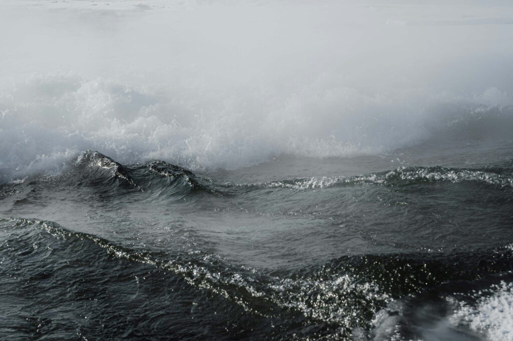 a stormy sea with waves breaking