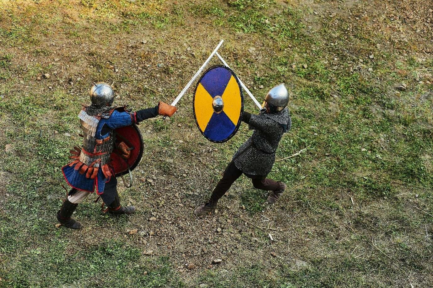 two knights fighting with swords